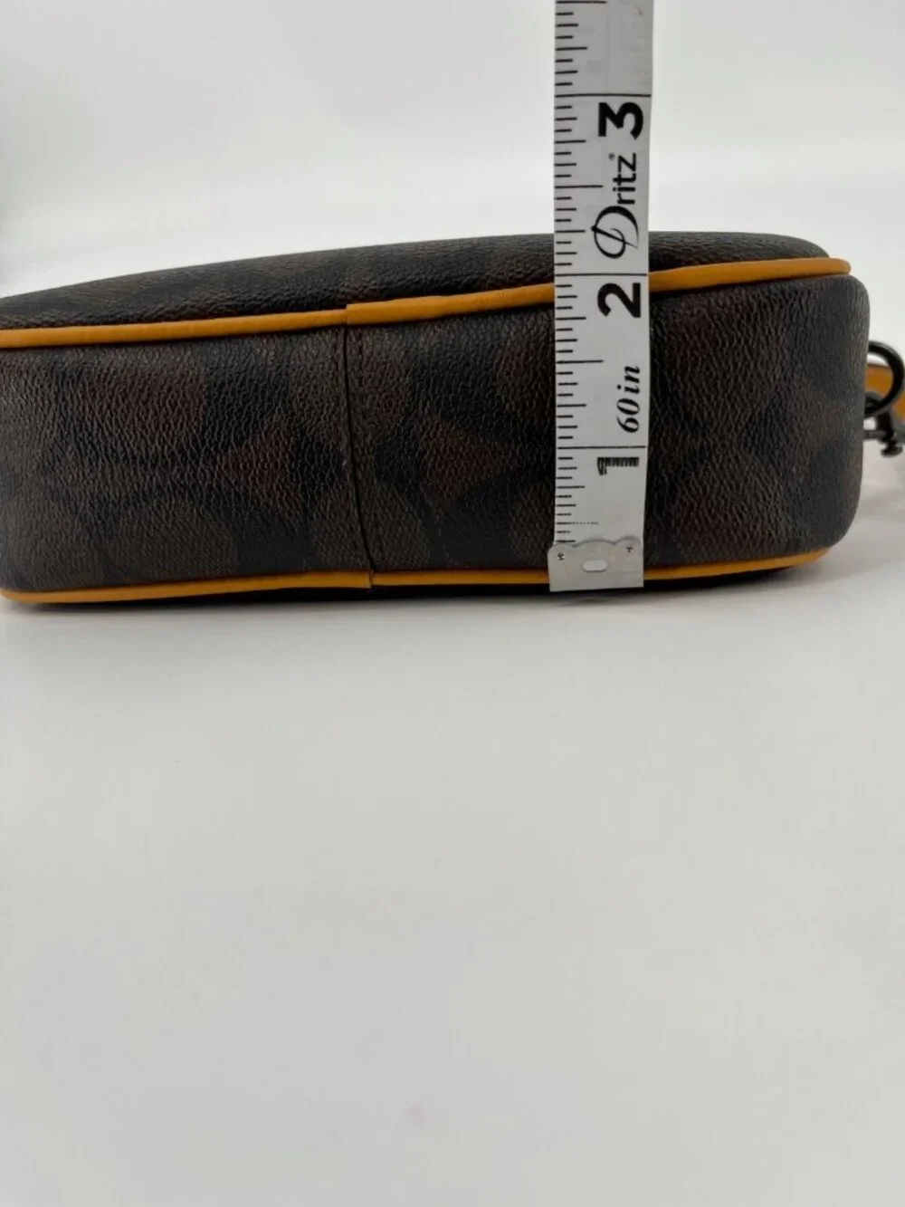 Coach Jamie Wristlet In Signature Canvas With Varsity Motif QB/Brown/Buttercup